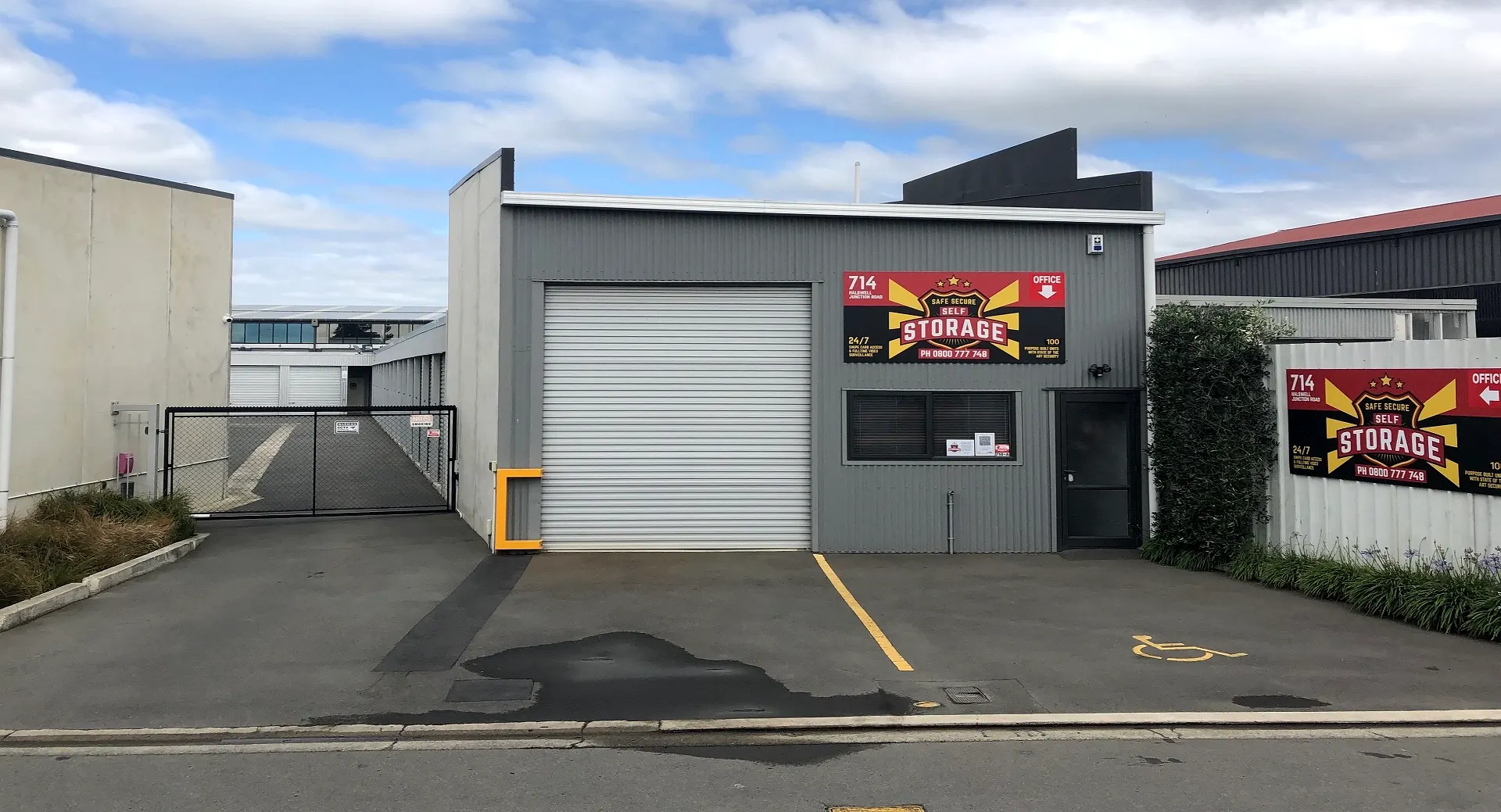 The front of the Safe Secure Self Storage site on Halswell Junction Road